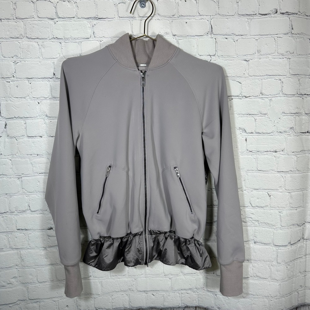 Lululemon Swept Along Mixed Media Ruffle Hem Bomber Jacket Full Zip Athleisure‎